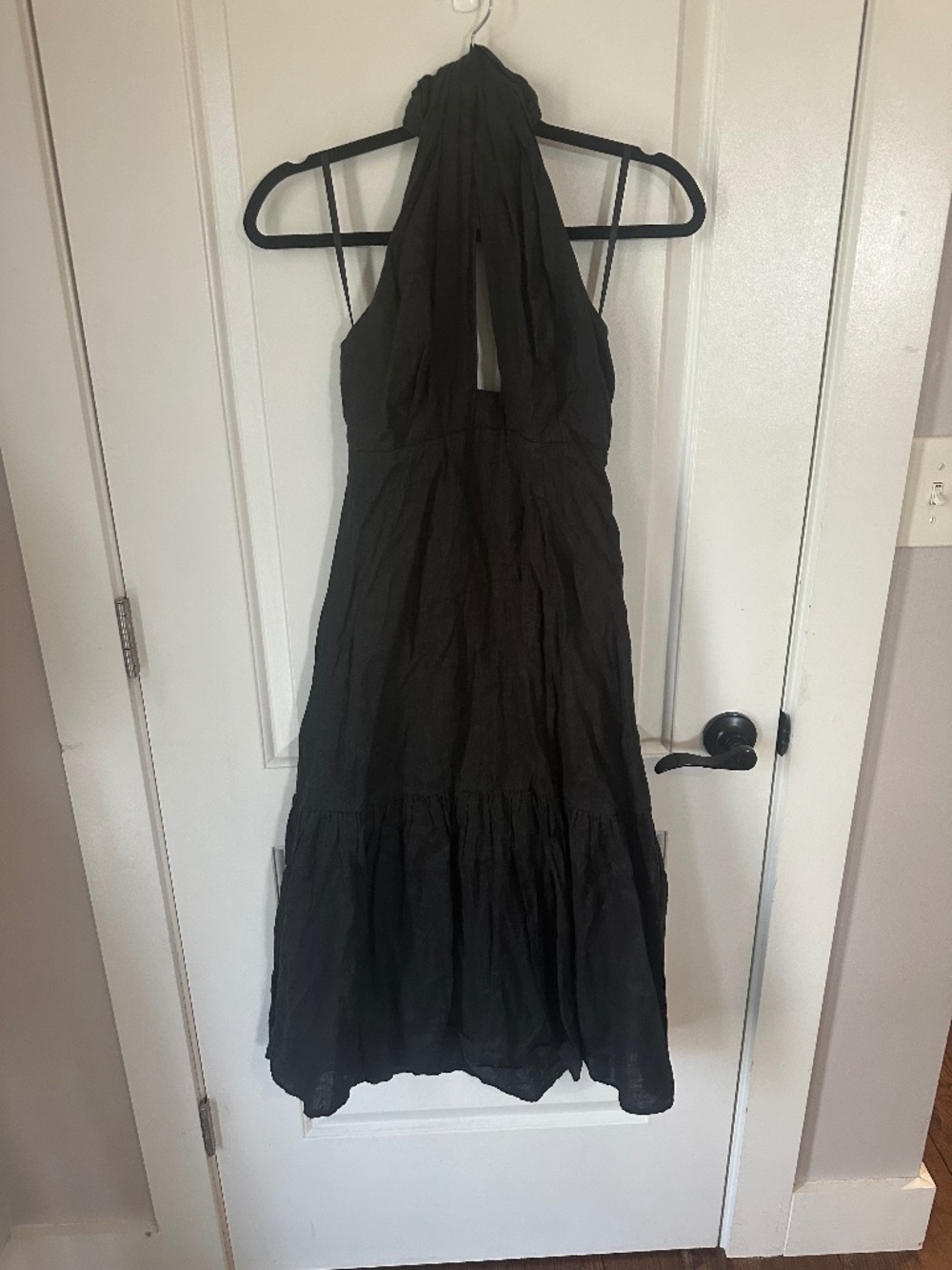 Anthropologie Little Lies Amelie Halter Linen Dress Size Small Black Midi